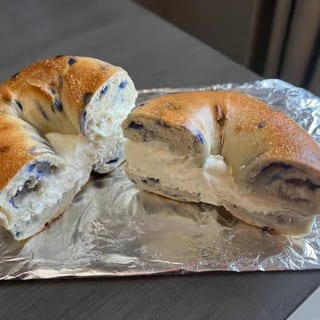 A bagel with cream cheese