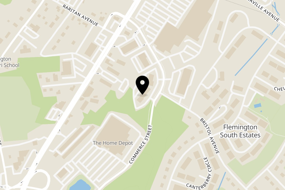 Map showing the location of The Bagel Club on 20 Commerce St in Flemington